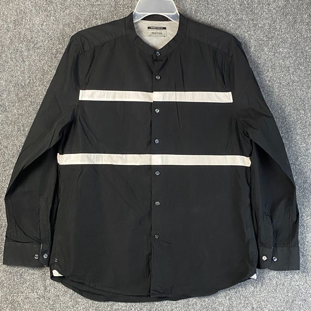 Reaction Kenneth Cole Shirt Mens XL Black Grandad Collar Long Sleeve Adults